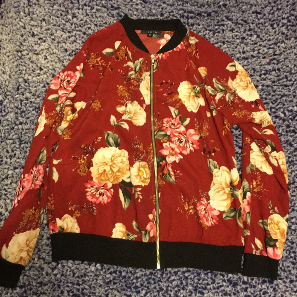 Floral satin zip up